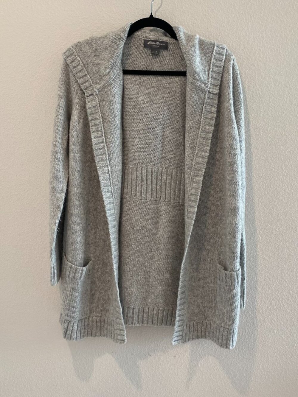 Eddie Bauer Sleepwear Hooded Long Cardigan Heather Oatmeal Grey Size M